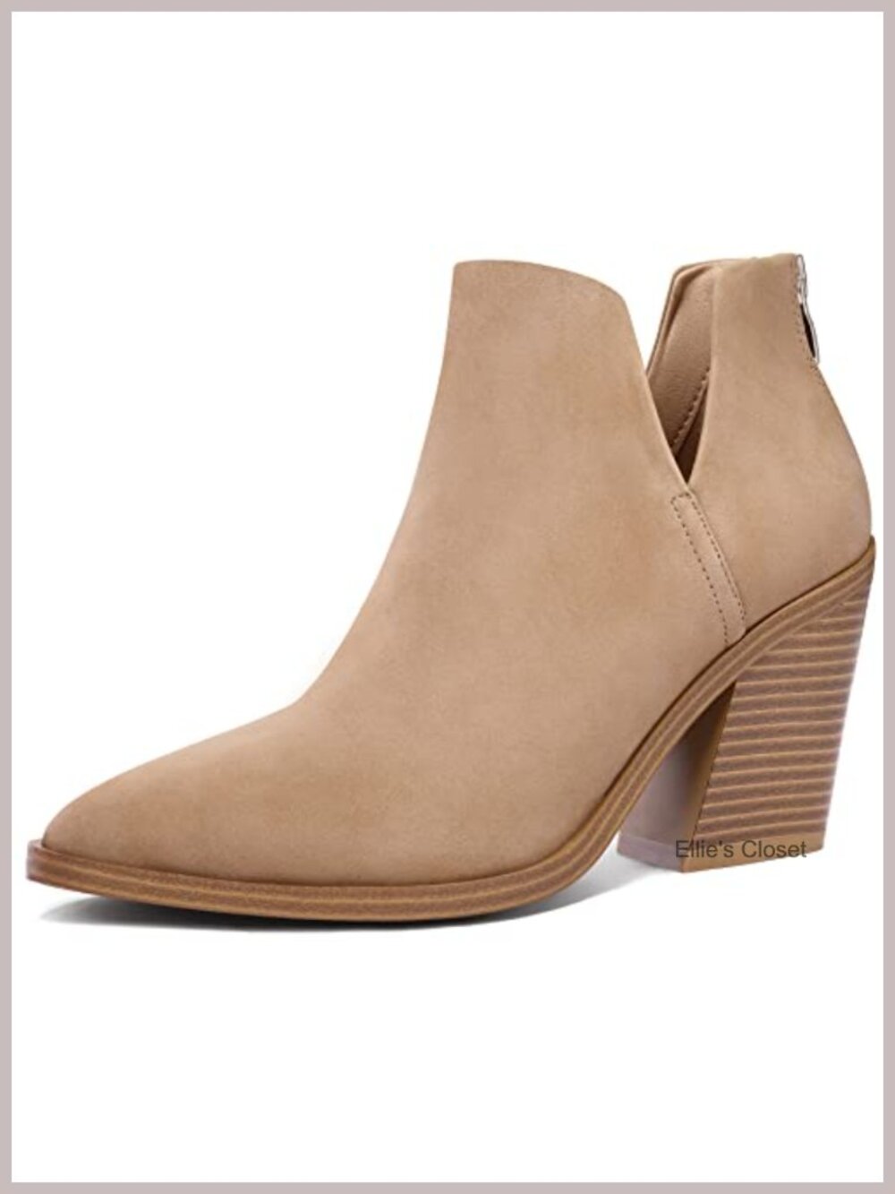 Women's Pointed Toe Ankle Boots with Stacked Chunky Heel and Back Zipper